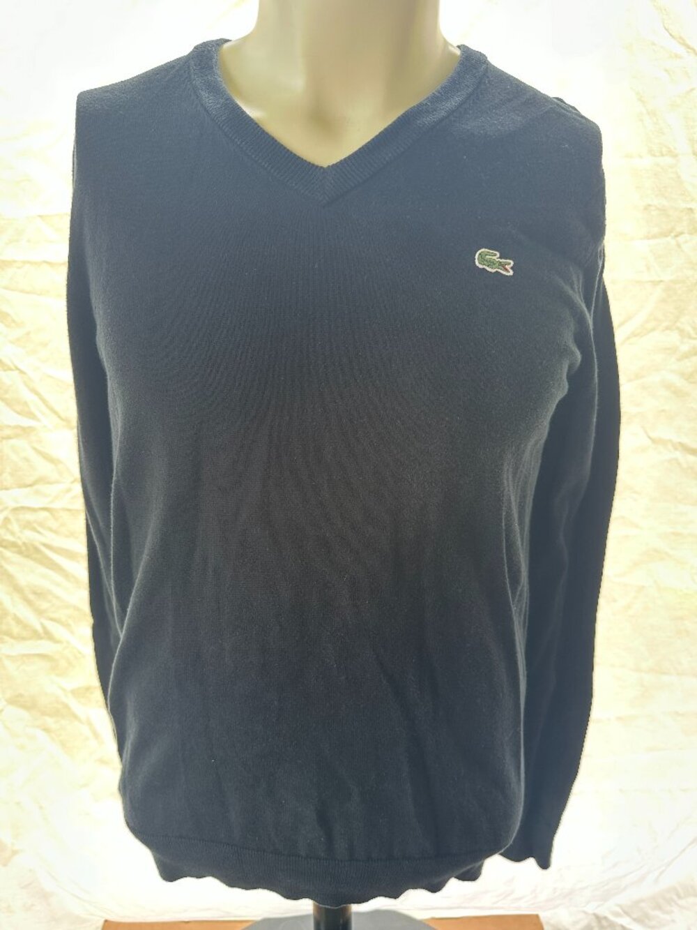 Lacoste V Neck Men's Cardigan Black Sweater Size 4